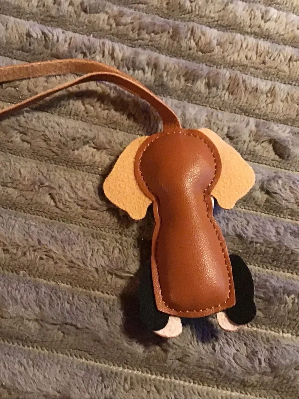 Brown and White Dog-Shaped Pet Bag Charm - Cute Leather Accessory